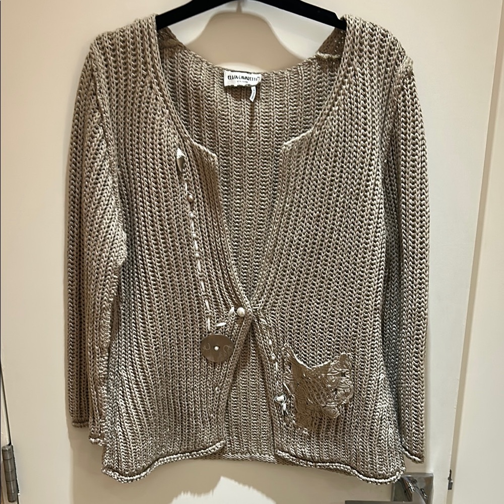 Elisa Cavaletti Tan Cardigan Sweater Chunky Knit